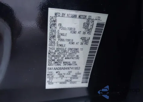 2004 Nissan Pathfinder Armada Se from USA, damaged, VIN 5N1AA08A84N741953